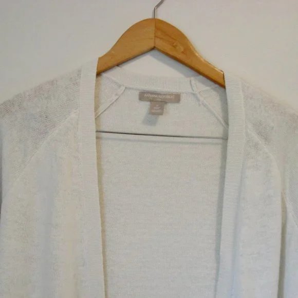 Banana Republic Linen Knit Open Front Sweater Cardigan Cream Tan Size Small - Picture 3 of 11